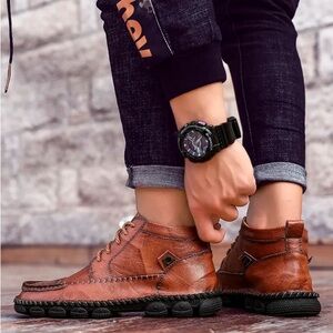 Calceus Men's Cognac Brown Leather Street Lace Up Chukka Boots Shoes 10‎ 43